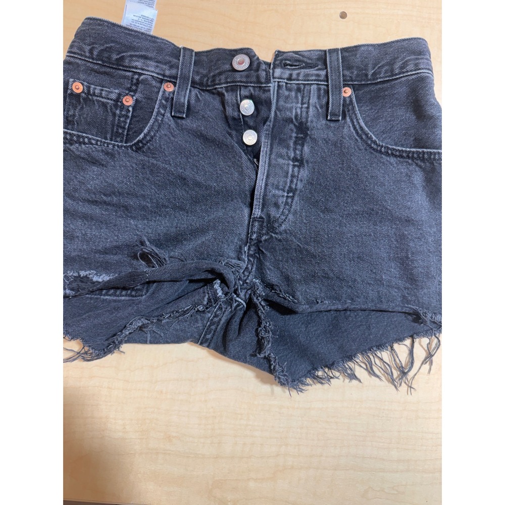 Levis 501 Original Cutoff Denim Shorts Black Gray High Rise Button Fly W24